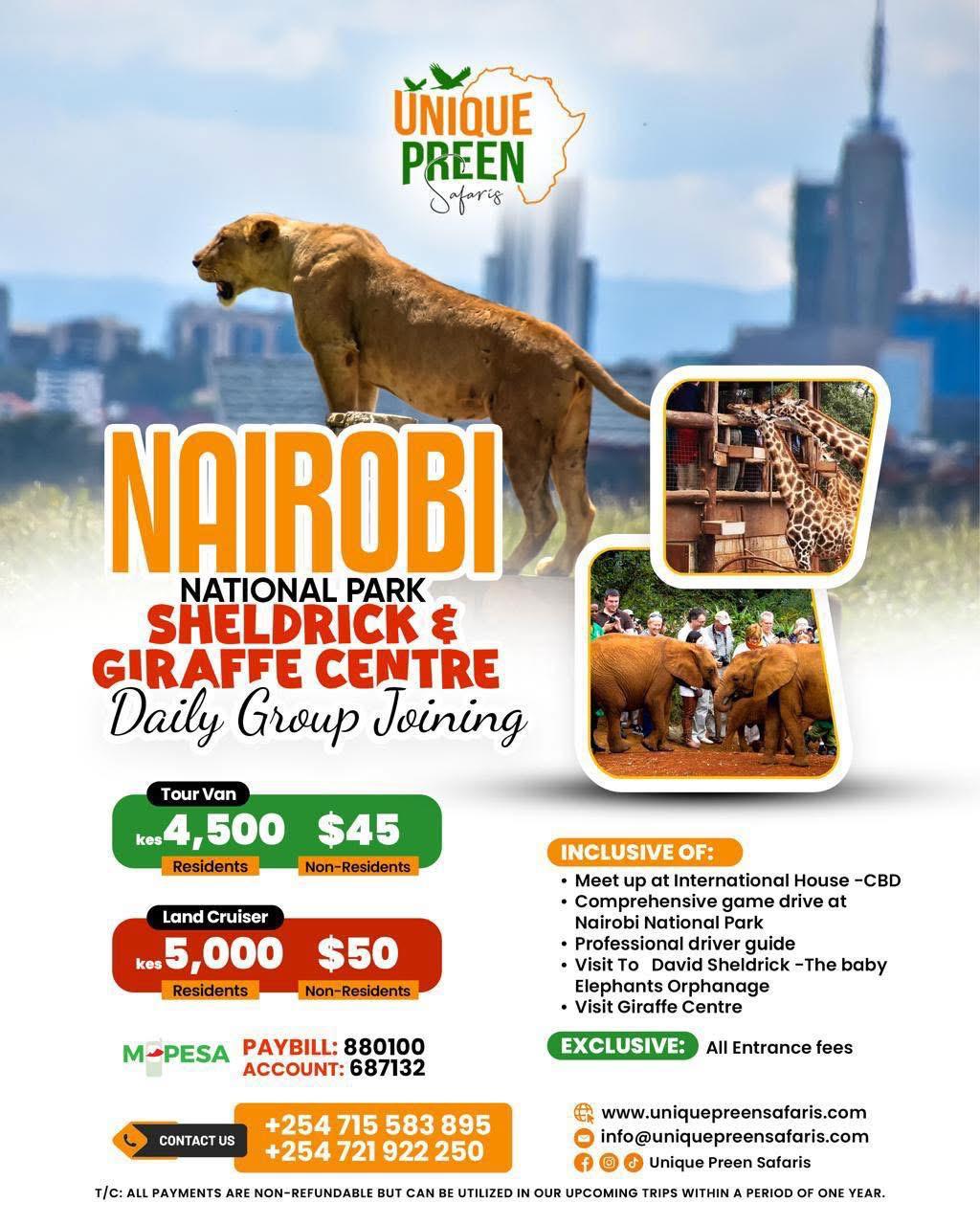 Nairobi National Park, Shedrick and Giraffe Centre Daily Departures